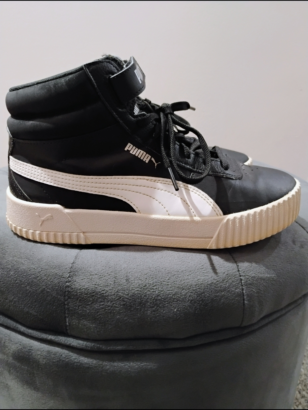 Puma Carina 2.0 Mid-Top Black and White Sneakers